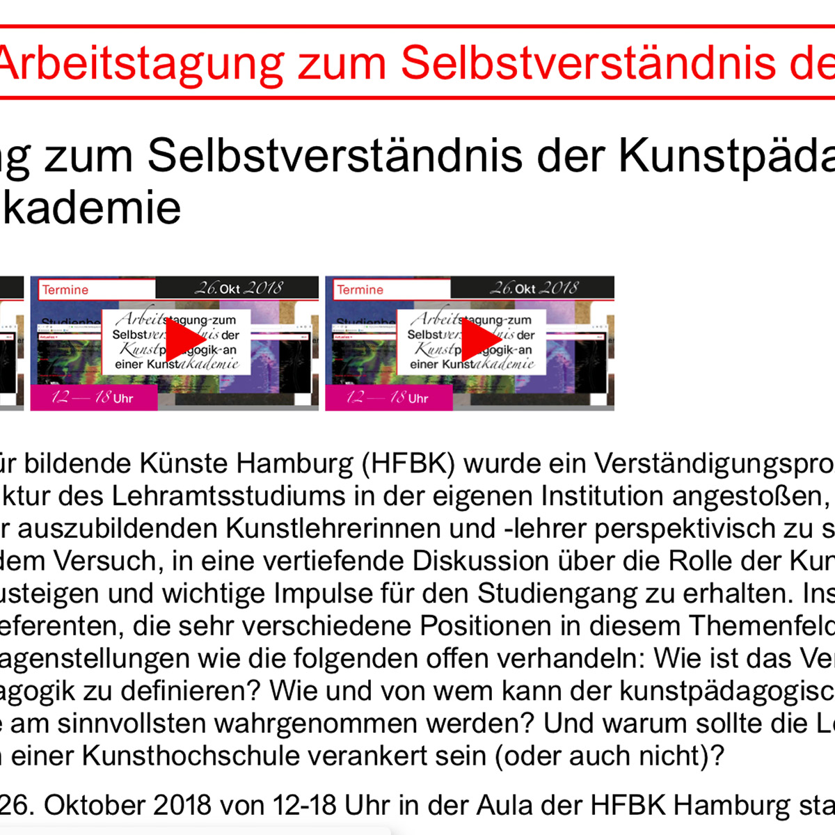 Arbeitstagung zum Selbstverständnis der Kunstpädagogik an einer Kunstakademie (HFBK Hamburg) | Prof. Dr. Ina Scheffler